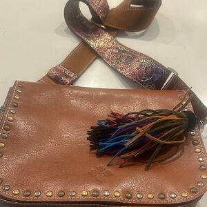 Patricia Nash Brown Leather Crossbody Bag with Colorful Tassel